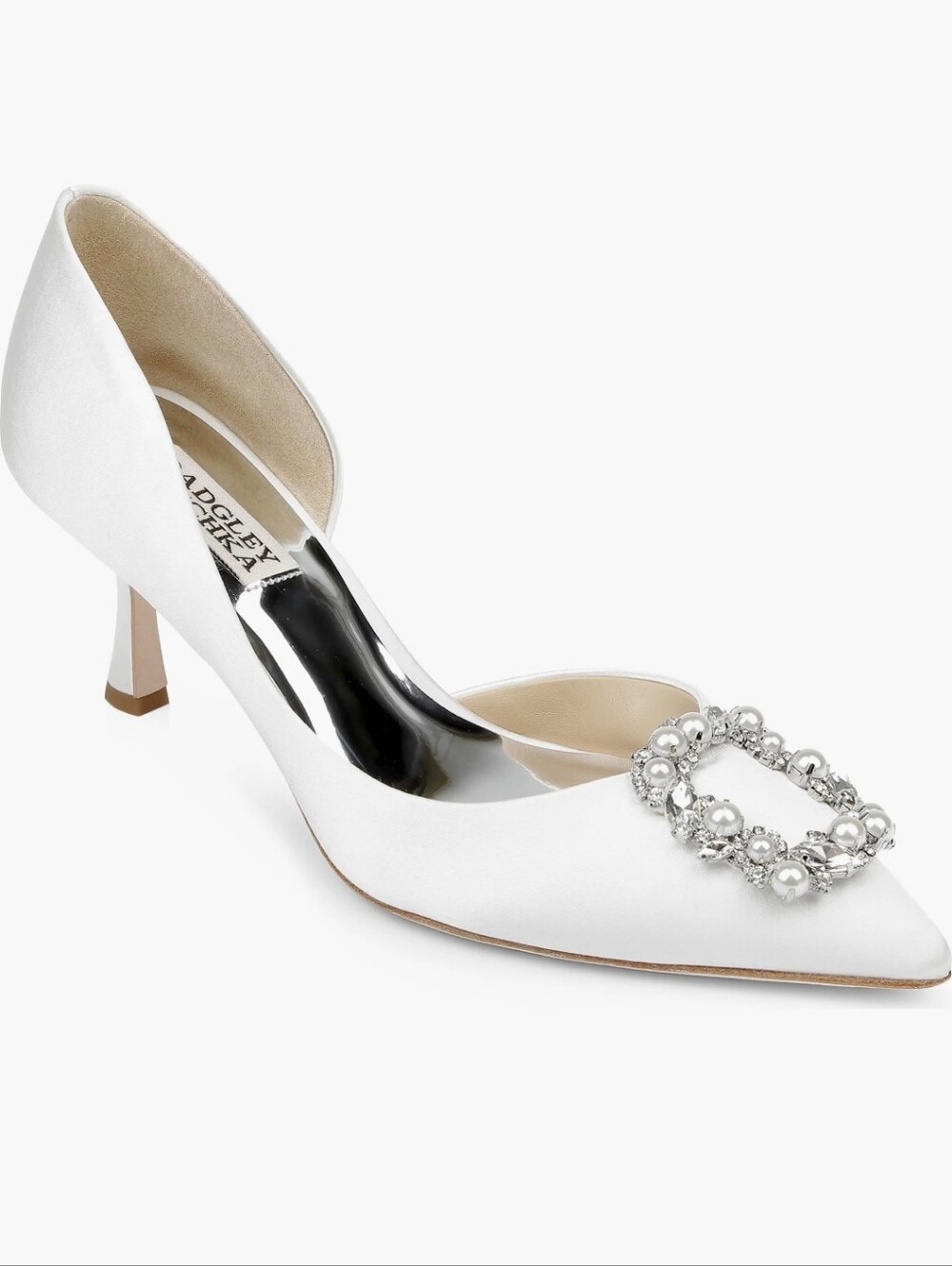 Badgley Mischka Fabia White Satin Pointed-Toe D'Orsay Pump